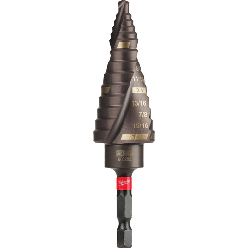 #8 Shockwave Impact Duty Step Drill Bit, 1/2" - 1" , 1/16" Increments, Titanium Auto-Cam