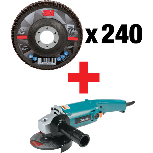 769F Flap Disc & Angle Grinder Kit, 4-1/2" x 7/8", Type 29, 60+ Grit, Ceramic Auto-Cam
