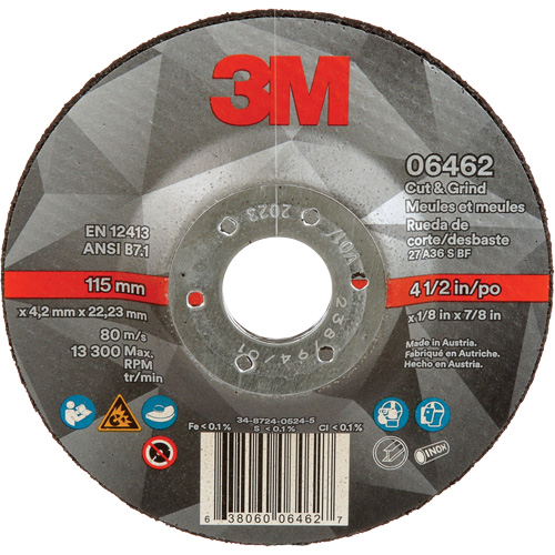 Cut & Grind Wheel, 4-1/2" x 1/8", 7/8" Arbor, Type 27, Ceramic Auto-Cam
