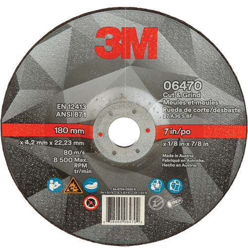 Cut & Grind Wheel, 7" x 1/8", 7/8" Arbor, Type 27, Ceramic Auto-Cam