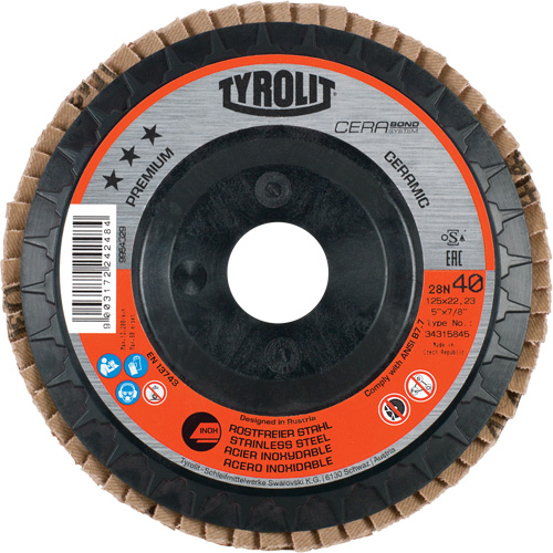 Flap Disc, 4-1/2" x 5/8"-11, Type 27, 40 Grit, Ceramic Auto-Cam