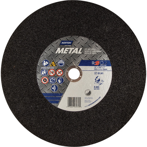 Metal A Chop Saw Cut-Off Wheel, 14" x 3/32", 1" Arbor, Type 01/41, Aluminum Oxide, 4365 RPM Auto-Cam