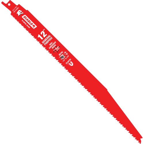 General-Purpose Reciprocating Saw Blade, Bi-Metal, 8-14 TPI, 12" L x 1" W Auto-Cam