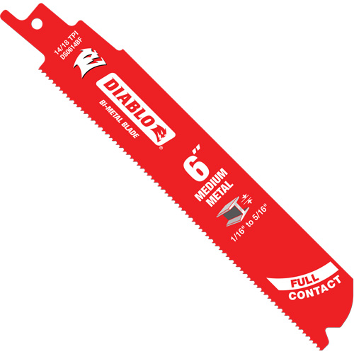 Medium Metal Reciprocating Saw Blade, Bi-Metal, 14-18 TPI, 6" L x 1" W Auto-Cam