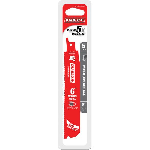 Medium Metal Reciprocating Saw Blade, Bi-Metal, 14-18 TPI, 6" L x 1" W Auto-Cam