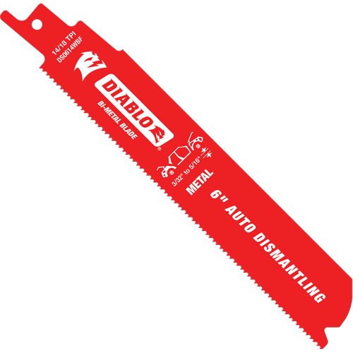 Reciprocating Blade for Auto Dismantling, Bi-Metal, 14-18 TPI, 6" L x 1" W Auto-Cam