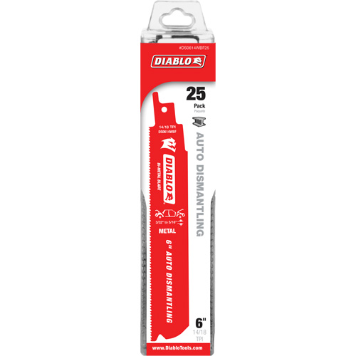 Reciprocating Blade for Auto Dismantling, Bi-Metal, 14-18 TPI, 6" L x 1" W Auto-Cam