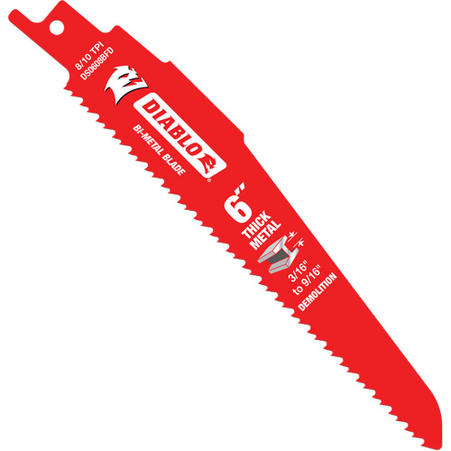 Reciprocating Blade for Thick Metal/Demolition, Bi-Metal, 8-10 TPI, 6" L Auto-Cam