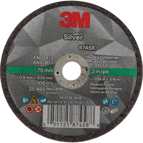 Meule &agrave; tronçonner Silver, 3" x 0,04", Arbre de 3/8"-24, Type 1, C&eacute;ramique, 25645 Tr/min Auto-Cam