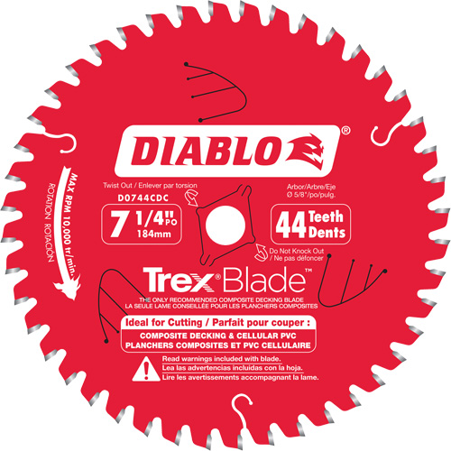 Trex&reg; Blade Cutting Saw Blade, 7-1/4", 44 Teeth, Plastic/Composite Decking Use Auto-Cam