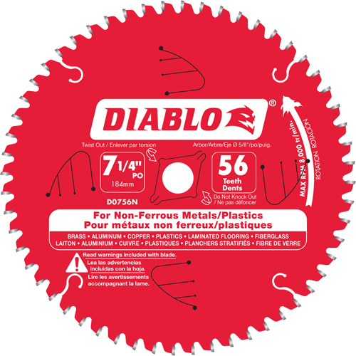 Aluminum Cutting Saw Blade, 7-1/4", 56 Teeth, Non-Ferrous Use Auto-Cam