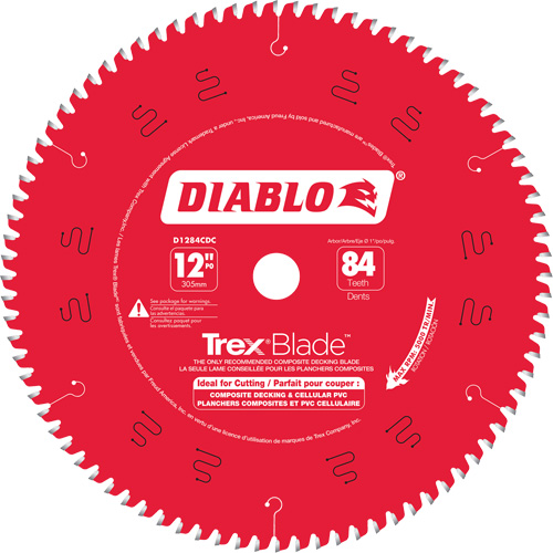 Lame de scie &agrave; d&eacute;couper Trex Blade, 12", 84 dents, Pour Plastique/Plastique Auto-Cam