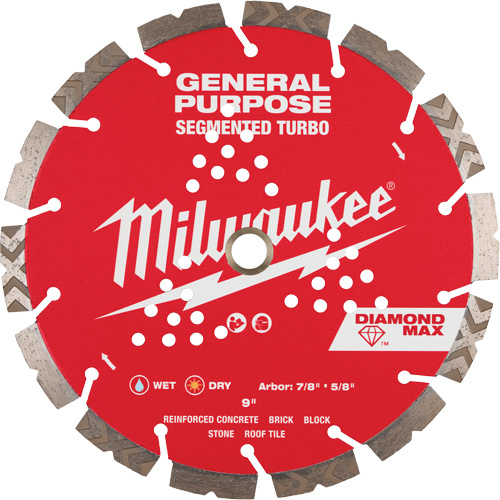 Diamond Max Segmented Turbo Saw Blade, 9", Metal/Stone/Concrete/Ductile Iron/Cement/Non-Ferrous/Brick/Fibre Cement/Tile/Asphalt Use Auto-Cam