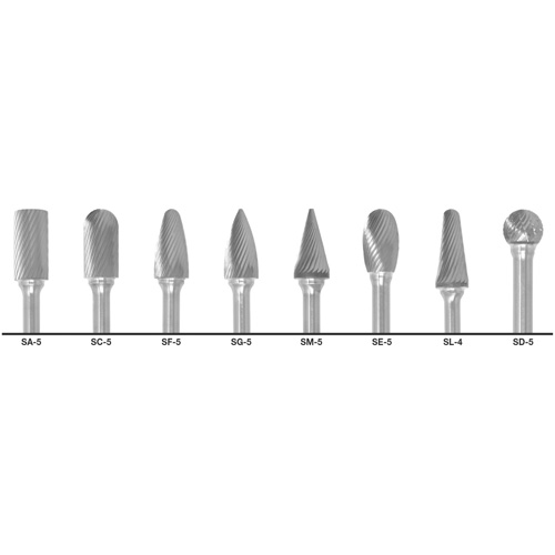1855 Double Cut Carbide Burr Set, 8 Pieces Auto-Cam