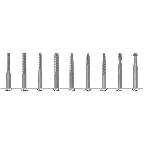 1855 Double Cut Carbide Burr Set, 9 Pieces Auto-Cam