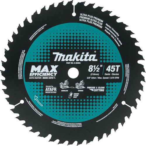 Lame de scie &agrave; onglets &agrave; rendement maximal avec embout carbure, 8-1/2", 45 dents, Pour Bois Auto-Cam