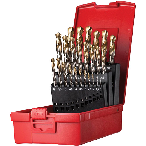 Jobber Length Drill Bit Set, 25 Pieces, High Speed Steel Auto-Cam