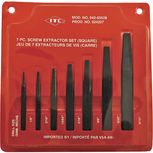 ISE-7 7-Piece Square Screw Extractor Set, For Screw Size 1/8" - 9/16" Auto-Cam