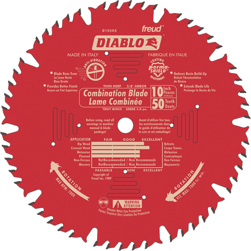 Contractor Saw Blades - Combination Saw Blades, 10", 50 Teeth, Wood Use Auto-Cam