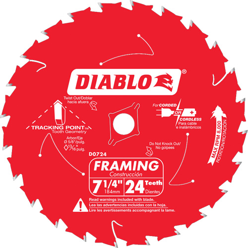 Lame de scie &agrave; charpente, 7-1/4", 24 dents, Pour Bois Auto-Cam