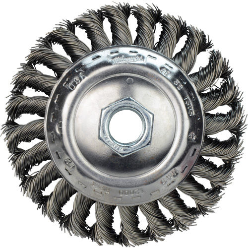 Disque m&eacute;tallique &agrave; fils torsad&eacute;s, Dia. 4", Fils 0,02", Arbre 5/8"-11, Acier au carbone Auto-Cam