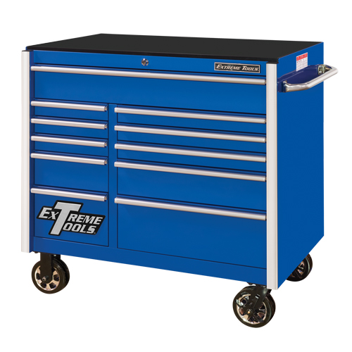 RX Series Rolling Tool Cabinet, 11 Drawers, 41-1/2" W x 25-1/2" D x 40-1/2" H, Blue Auto-Cam