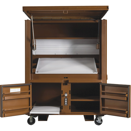 Coffre de chantier et surface de travail sur le terrain, 33" la x 63" p x 80" h, Acier, Rouge Auto-Cam