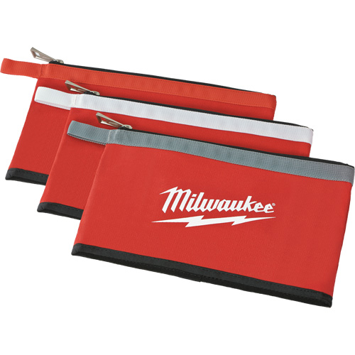 Coloured Zippered Pouches - Set of 3, Canvas, 3 Pockets, Black/Red Auto-Cam
