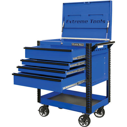 EX Deluxe Series Tool Cart, 4 Drawers, 22-7/8" L x 33" W x 44-1/4" H, Blue Auto-Cam