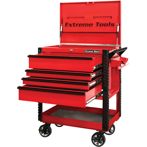 EX Deluxe Series Tool Cart, 4 Drawers, 22-7/8" L x 33" W x 44-1/4" H, Red Auto-Cam