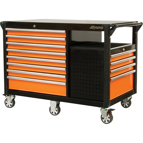 Industrial Cart, 12 Drawers, 31-5/8" L x 52-1/2" W x 40-1/4" H, Black/Orange Auto-Cam