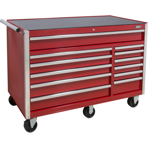 Industrial Tool Cart, 12 Drawers, 56" W x 24-1/2" D x 38-1/8" H, Red Auto-Cam