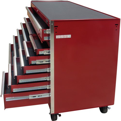 Industrial Tool Cart, 12 Drawers, 56" W x 24-1/2" D x 38-1/8" H, Red Auto-Cam