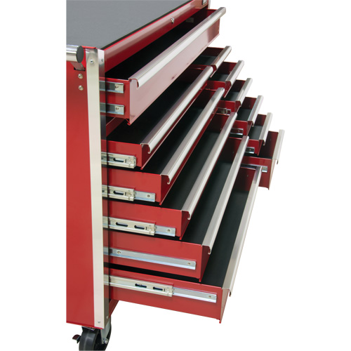 Industrial Tool Cart, 12 Drawers, 56" W x 24-1/2" D x 38-1/8" H, Red Auto-Cam