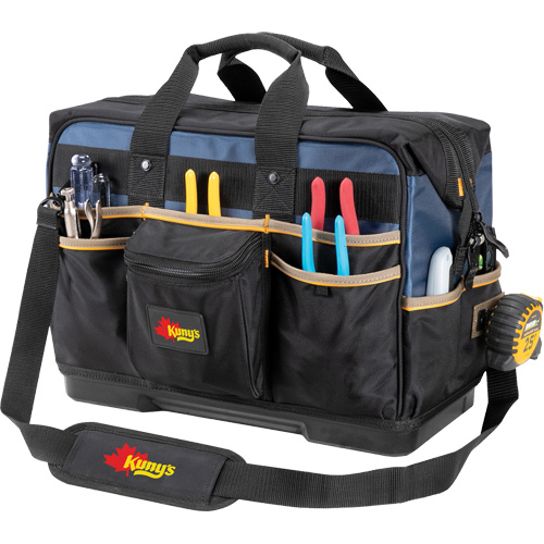 Molded Base Contractor's Closed-Top Tool Bag, Ballistic Polyester, 29 Pockets, Black/Blue Auto-Cam