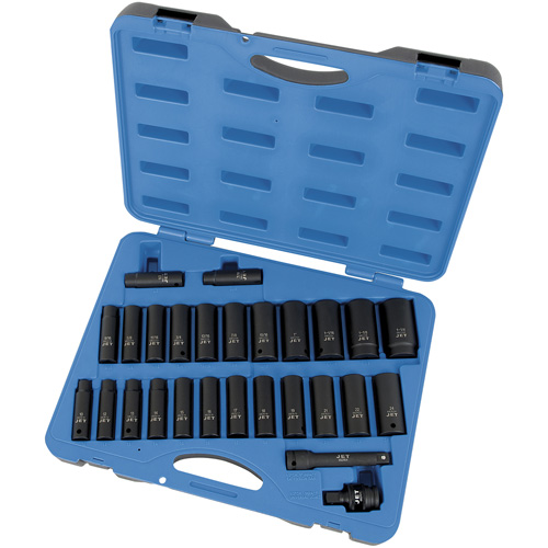 PS2712DC SAE/Metric Socket Set, 27 Pcs, Impact, 1/2" Drive Size, Deep Auto-Cam