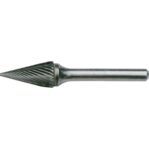 Solid Carbide Burrs - Pointed Cone Shape, SM-51, 1/4" Dia., 1/8" Shank, 1/2" Depth of Cut Auto-Cam