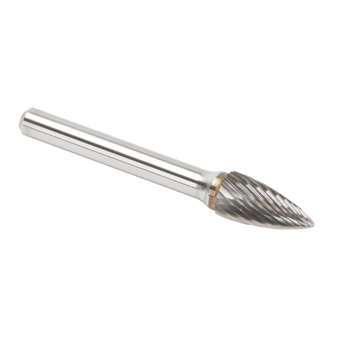 CLEVELAND Solid Carbide Burrs - Tree Shape Pointed End, SG-3, 9.53 mm Dia., 1/4" Shank Auto-Cam