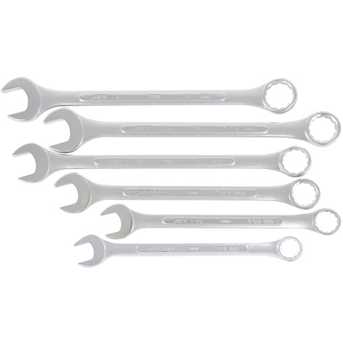 Fully Polished Long Pattern Combination Wrench Set, Combination, 6 Pieces, Imperial Auto-Cam