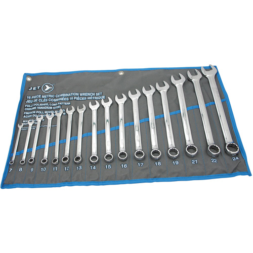 Fully Polished Long Pattern Combination Wrench Set, Combination, 16 Pieces, Metric Auto-Cam