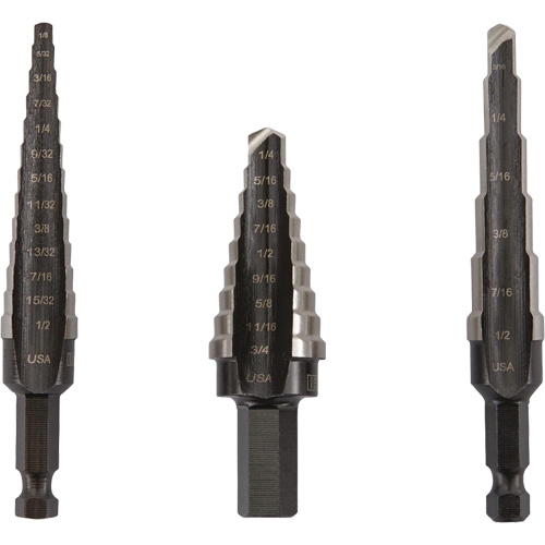 Unibit&reg; Step Drill Set, 3 Pieces, High Speed Steel Auto-Cam