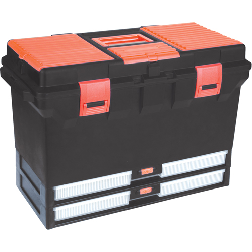 Plastic Tool Box, 22" W x 11" D x 14-1/2" H, Black Auto-Cam