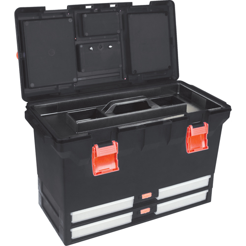 Plastic Tool Box, 22" W x 11" D x 14-1/2" H, Black Auto-Cam