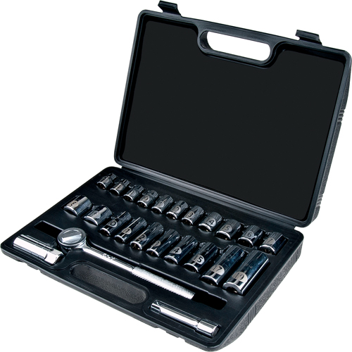 Metric Socket Set, 24 Pcs, 3/8" Drive Size, Deep Auto-Cam