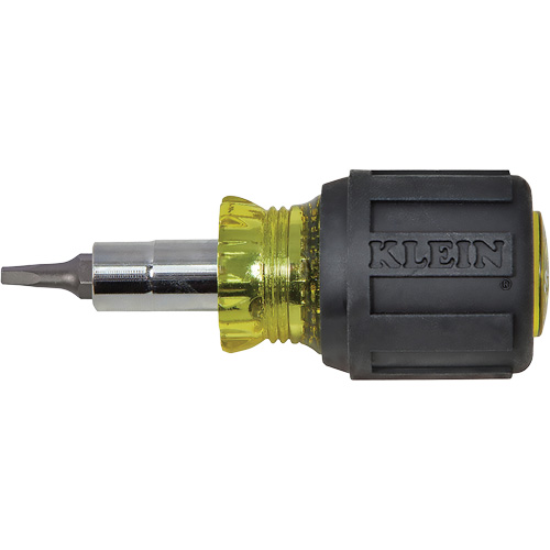 Stubby Multi-Bit Screw Driver With Sq.Recess, 3-1/5" L, Cushion Grip Handle Auto-Cam