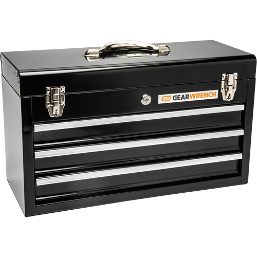 Portable Tool Box, 20" W, 3 Drawers, Black Auto-Cam