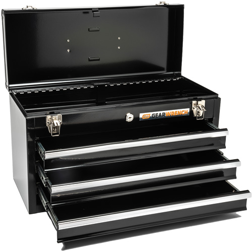 Portable Tool Box, 20" W, 3 Drawers, Black Auto-Cam
