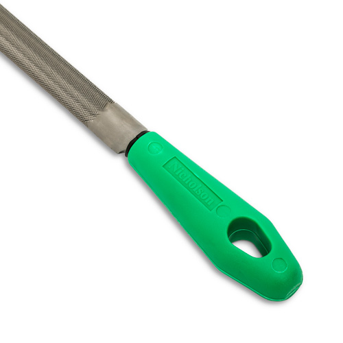 Double Cut File with Green Handle, Half Round, 8", Bastard Auto-Cam