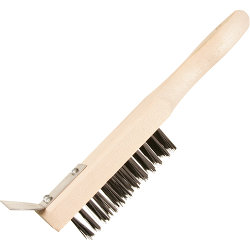 Scratch Brush With Scraper, Steel, 5 x 13 Wire Rows, 11-3/8" Long Auto-Cam