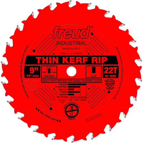 Lames de scie industrielle TCS - refente/coupe en travers &agrave; voie &eacute;troite, 9", 22 dents, Pour Bois Auto-Cam